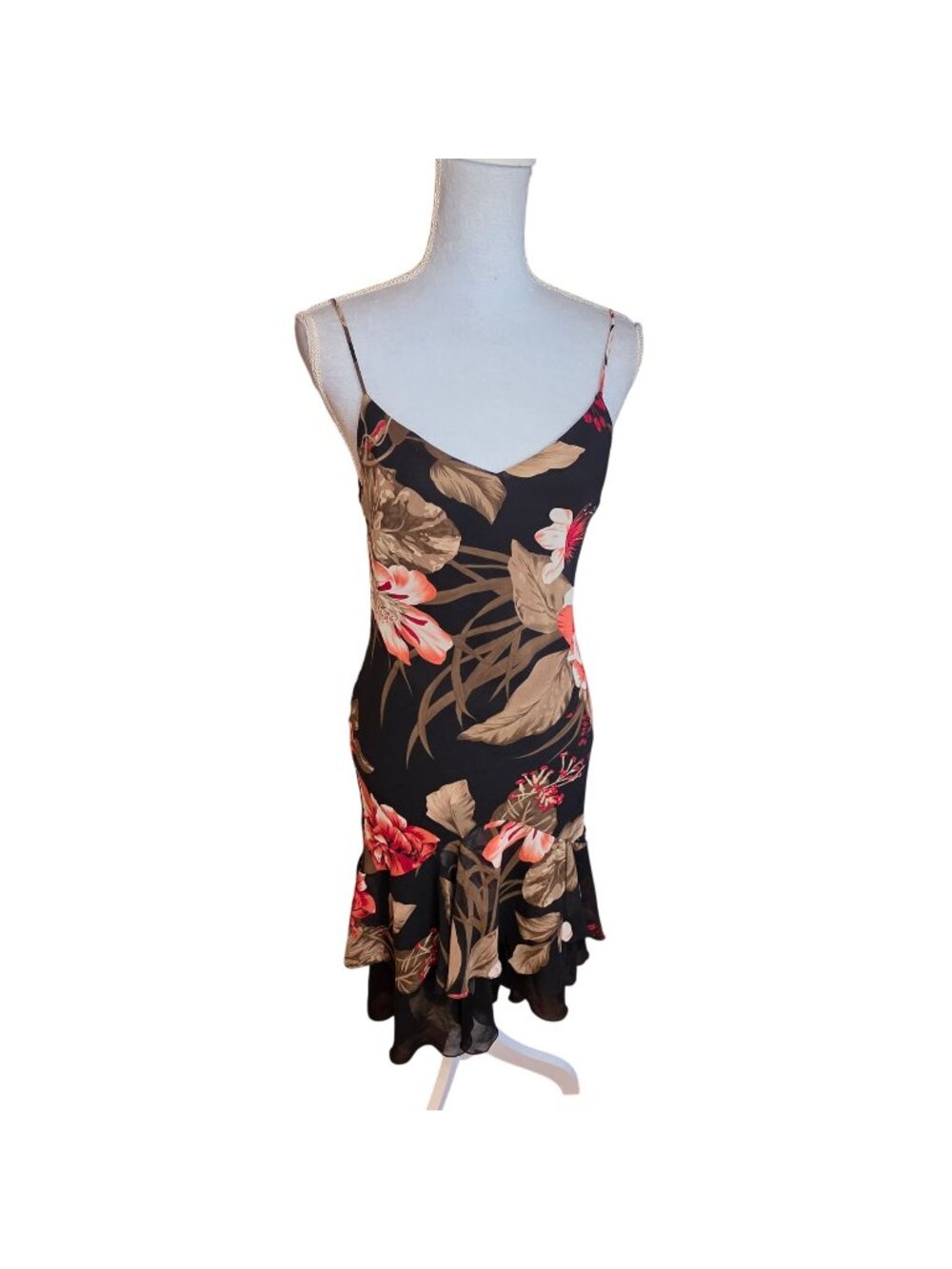 Vintage Sylvie & Mado Black Floral Slip Dress M Y2K Whimsigoth Ruffle Coquette